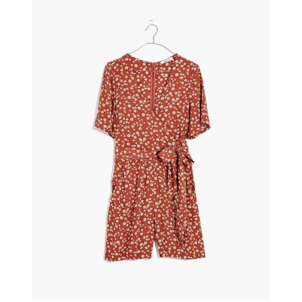 Madewell Wrap-Front Orange Rust Floral Jumpsuit Romper in Daisy Field Size 0